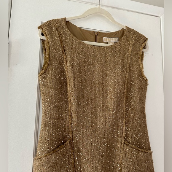 Michael Kors Sequined Gold Tweed Dress - Picture 2 of 12